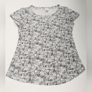 Cupio Women's (Medium) Black & White Postage Graphic Short Sleeve T-Shirt